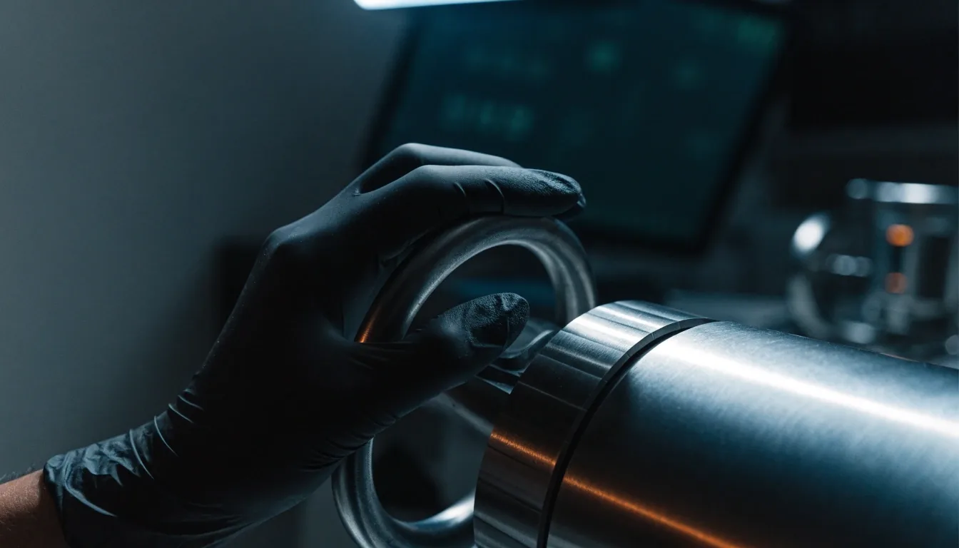 Angled view of a femtosecond laser console in a dark surgery suite